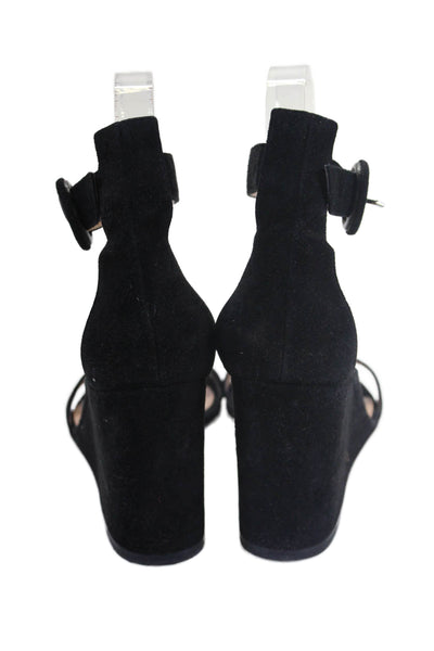 Gianvito Rossi Womens Suede Open Toe Ankle Strap Wedge Sandals Black Size 36 6