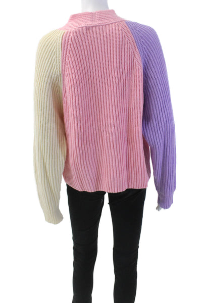 Olivia Rubin Womens Color Block Crystal Heart Cardigan Sweater Pink White Large