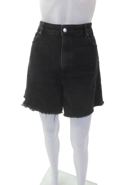 H&M Womens High Rise Distressed Dad Shorts Black Size 12