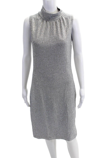 Grayse Womens Metallic High Neck Sleeveless Side Slit Midi Dress Gray Size XS