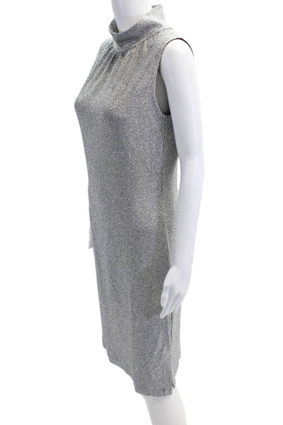 Grayse Womens Metallic High Neck Sleeveless Side Slit Midi Dress Gray Size XS