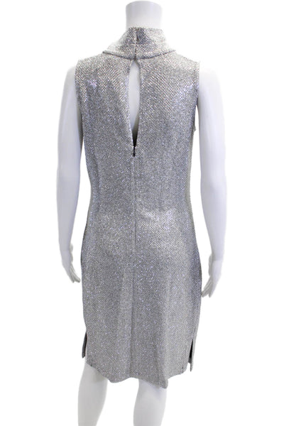 Grayse Womens Metallic High Neck Sleeveless Side Slit Midi Dress Gray Size XS