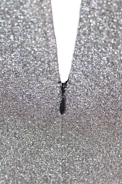 Grayse Womens Metallic High Neck Sleeveless Side Slit Midi Dress Gray Size XS