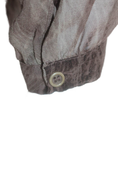 Raquel Allegra Womens V-neck Long Sleeve Printed Fray Bottom Blouse Brown Size X