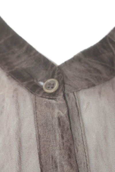 Raquel Allegra Womens V-neck Long Sleeve Printed Fray Bottom Blouse Brown Size X