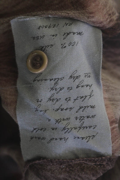 Raquel Allegra Womens V-neck Long Sleeve Printed Fray Bottom Blouse Brown Size X