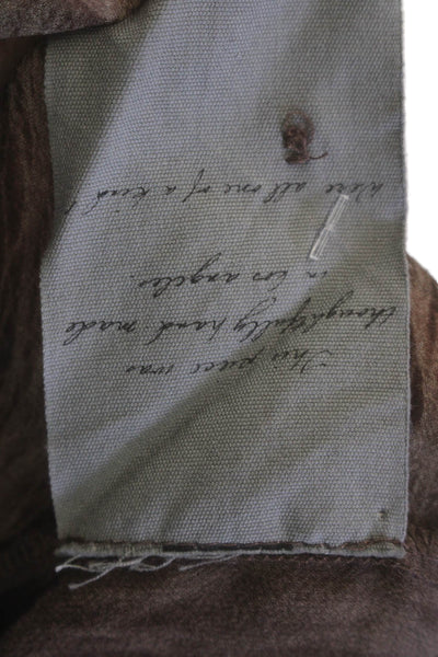 Raquel Allegra Womens V-neck Long Sleeve Printed Fray Bottom Blouse Brown Size X