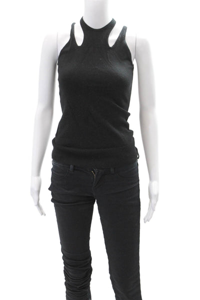 Minnie Rose Womens Cotton Long Neckline Cut Out Detail Tank Top Black Size XS