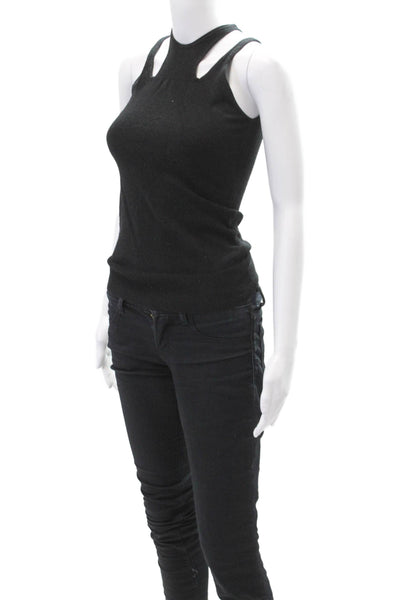 Minnie Rose Womens Cotton Long Neckline Cut Out Detail Tank Top Black Size XS