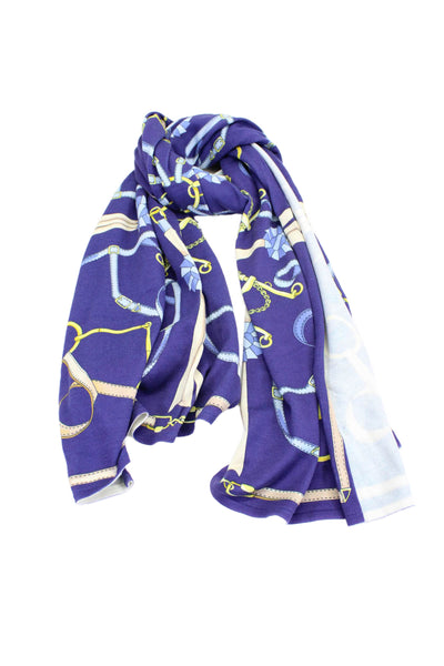 J. Mclaughlin Womens Cotton Orlinda Knit Graphic Print Wrap Blue 70" X 30"