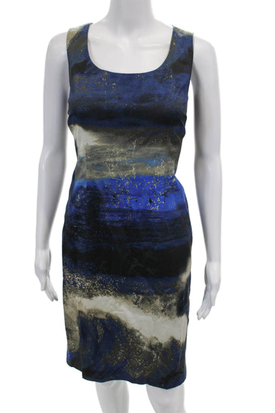 Lafayette 148 New York Womens Marbled Print Sheath Dress Blue Multi Size 2