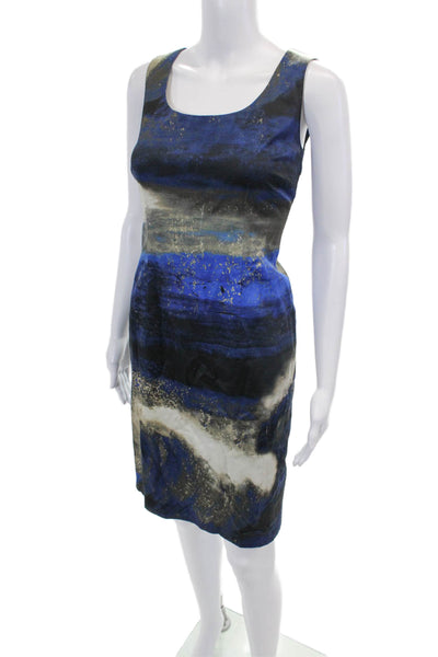 Lafayette 148 New York Womens Marbled Print Sheath Dress Blue Multi Size 2
