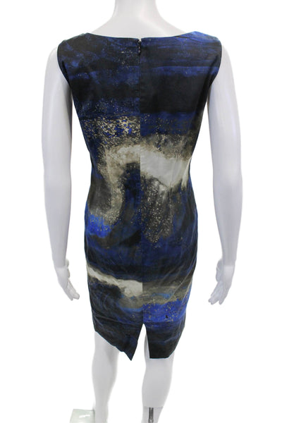 Lafayette 148 New York Womens Marbled Print Sheath Dress Blue Multi Size 2