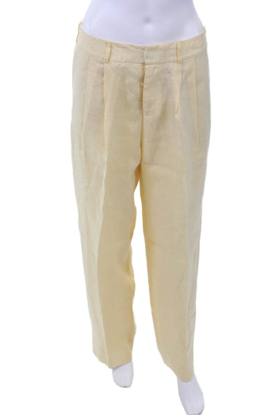 Ports 1961 Womens Linen Silk Lined Pleated Wide Leg Trousers Yellow Size 4