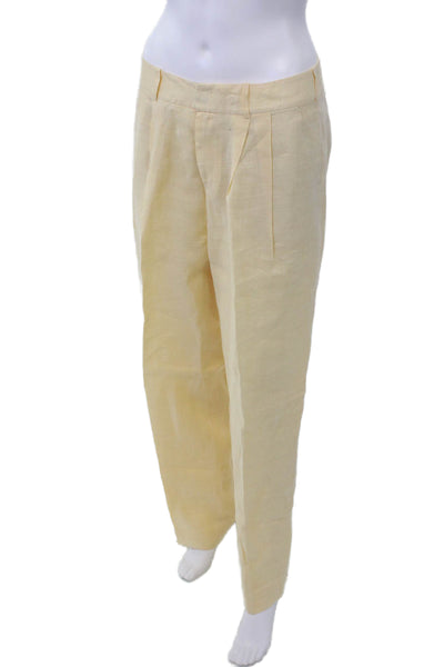 Ports 1961 Womens Linen Silk Lined Pleated Wide Leg Trousers Yellow Size 4