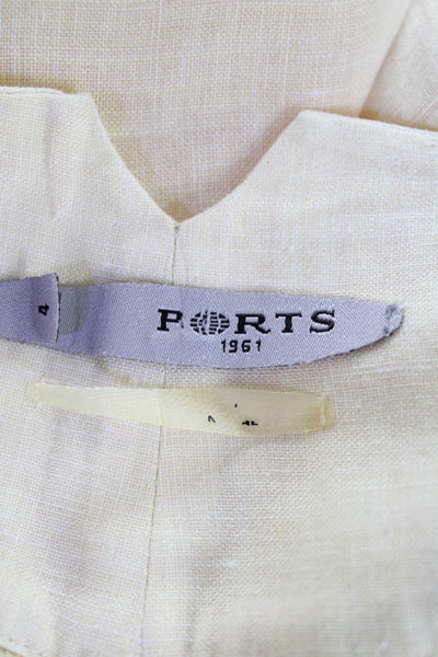 Ports 1961 Womens Linen Silk Lined Pleated Wide Leg Trousers Yellow Size 4