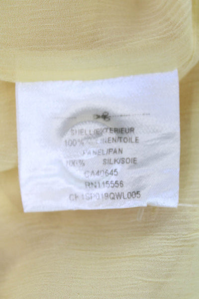 Ports 1961 Womens Linen Silk Lined Pleated Wide Leg Trousers Yellow Size 4