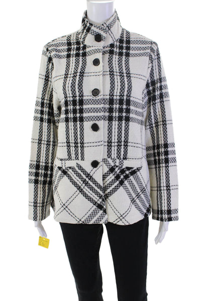 Shana Womens Plaid Long Sleeves Button Down Jacket White Black Size Extra Large