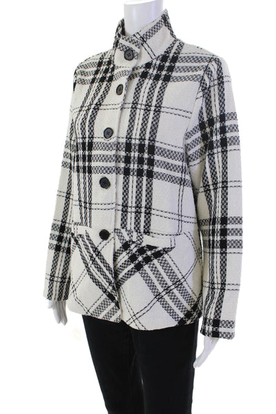 Shana Womens Plaid Long Sleeves Button Down Jacket White Black Size Extra Large