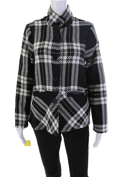 Shana Womens Plaid Long Sleeves Button Down Shirt Black White Size Small