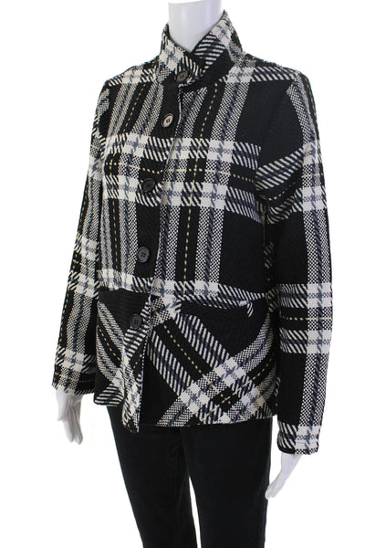 Shana Womens Plaid Long Sleeves Button Down Shirt Black White Size Small