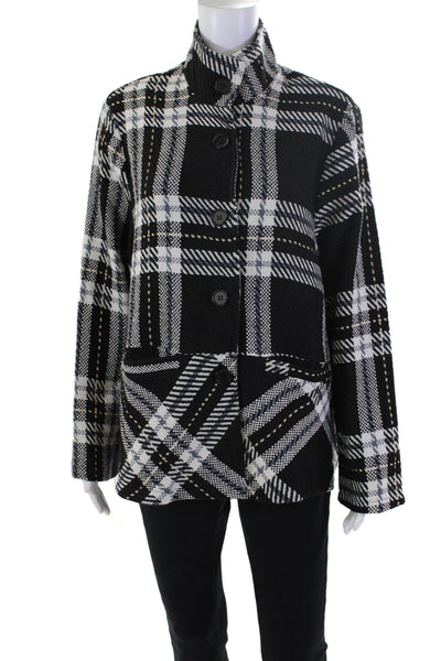 Shana Womens Plaid Long Sleeves Button Down Shirt Black White Size Extra Large