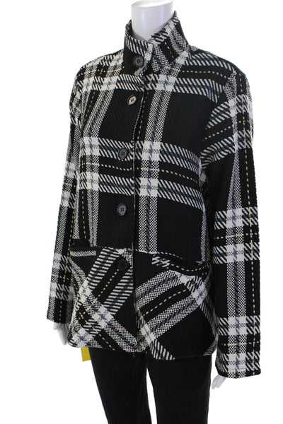 Shana Womens Plaid Long Sleeves Button Down Shirt Black White Size Extra Large