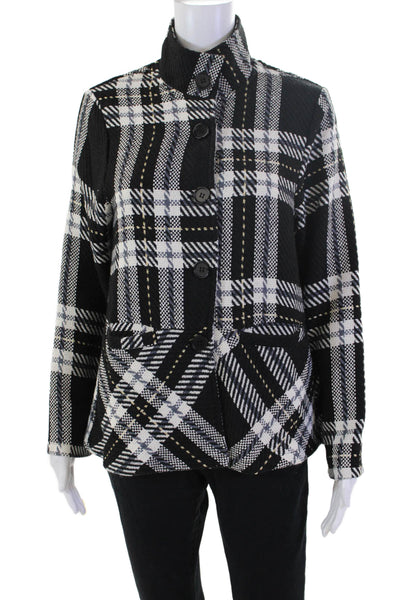 Shana Womens Plaid Button Down Long Sleeves Shirt Black White Size Extra Small