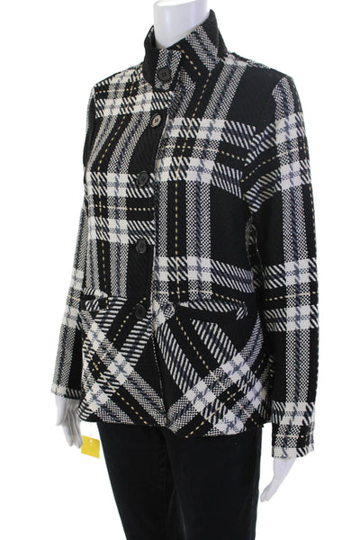 Shana Womens Plaid Button Down Long Sleeves Shirt Black White Size Extra Small
