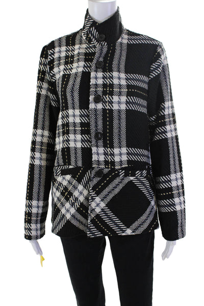 Shana Womens Plaid Long Sleeves Button Down Shirt Black White Size Large