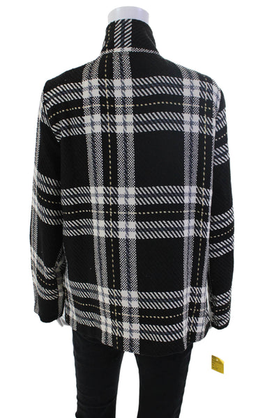 Shana Womens Plaid Long Sleeves Button Down Shirt Black White Size Large
