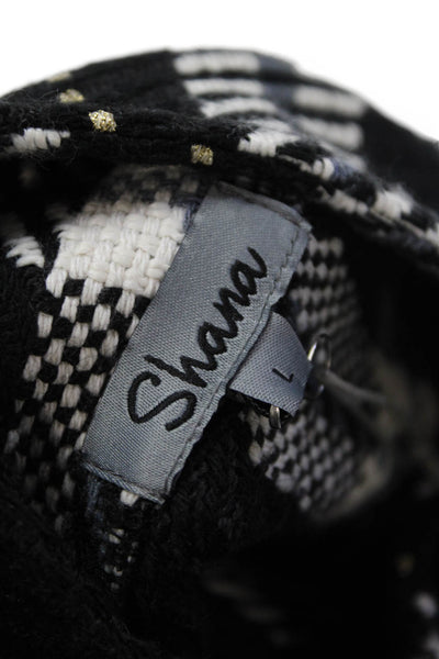 Shana Womens Plaid Long Sleeves Button Down Shirt Black White Size Large