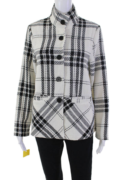 Shana Womens Plaid Button Down Long Sleeves Jacket White Black Size Small