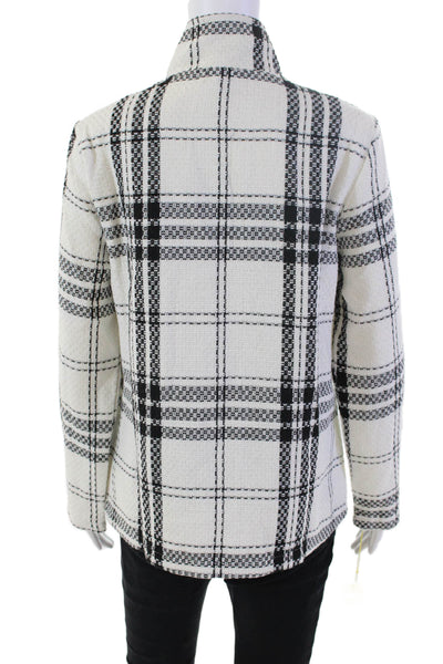 Shana Womens Plaid Button Down Long Sleeves Jacket White Black Size Small