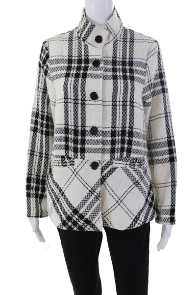 Shana Womens Plaid Long Sleeves Button Down Jacket White Black Size Extra Small