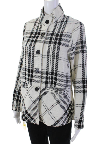 Shana Womens Plaid Long Sleeves Button Down Jacket White Black Size Extra Small