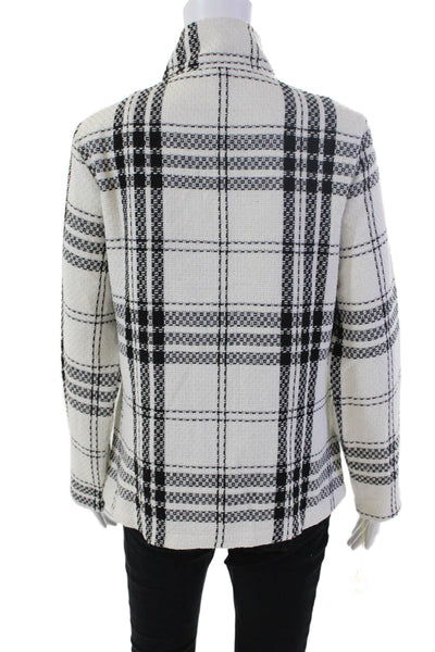 Shana Womens Plaid Long Sleeves Button Down Jacket White Black Size Extra Small