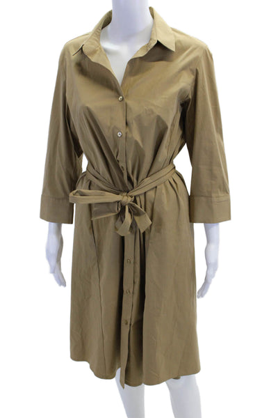 Dantendorfer Womens Cotton 3/4 Sleeve Waist Tied Shirt Dress Beige Size EUR 40