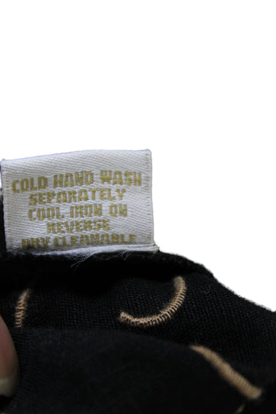 Rose And Rose Womens Floral Embroidered Long Sleeve Top Black Brown Size XS