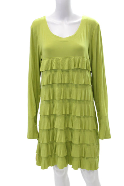 Isle Womens Cotton Long Sleeve Ruffled Knee Length Dress Green Size XL