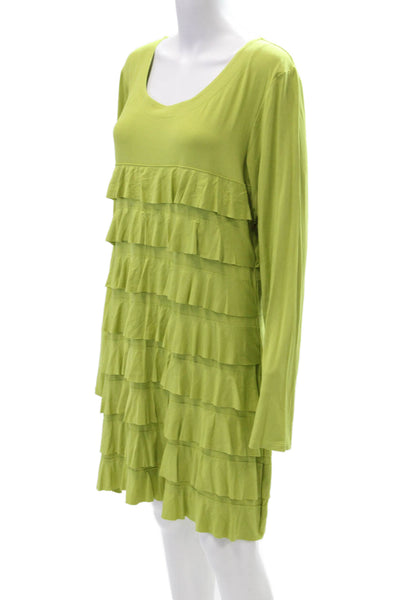 Isle Womens Cotton Long Sleeve Ruffled Knee Length Dress Green Size XL