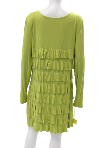 Isle Womens Cotton Long Sleeve Ruffled Knee Length Dress Green Size XL