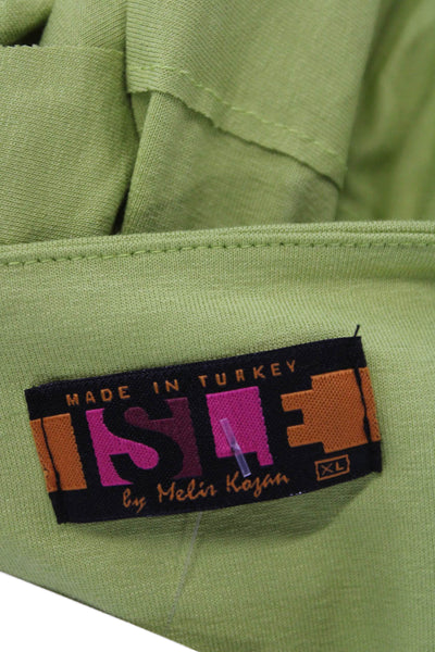 Isle Womens Cotton Long Sleeve Ruffled Knee Length Dress Green Size XL