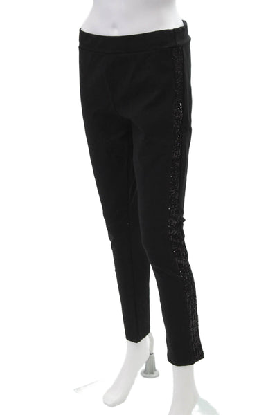 Flora Ashley Womens Sequined Stretch High-Rise Tapered Pants Black Size S
