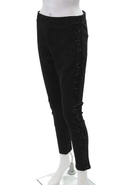 Flora Ashley Womens Sequined Stretch High-Rise Tapered Pants Black Size XS