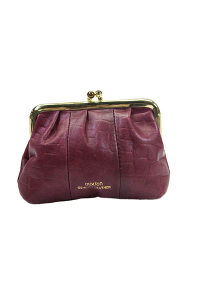 Buxton Womens Leather Pleated Front Frame Clasp Coin Purse Solid Red Small