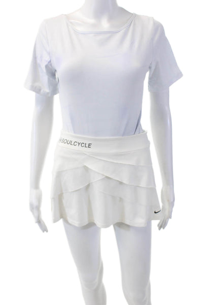Nike X Soul Cycle Womens Pull On Layered Ruffle Active Skort Skirt White Size S