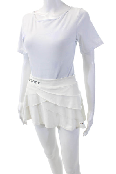 Nike X Soul Cycle Womens Pull On Layered Ruffle Active Skort Skirt White Size S