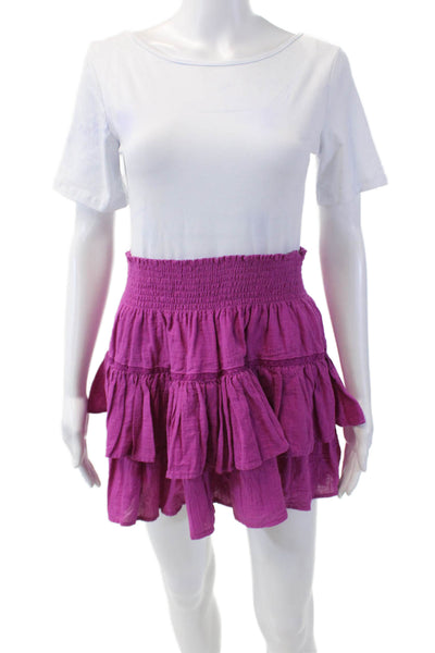 Honorine Womens Cotton Ruffle Layered Mini Lucia Skirt Petunia Size Small