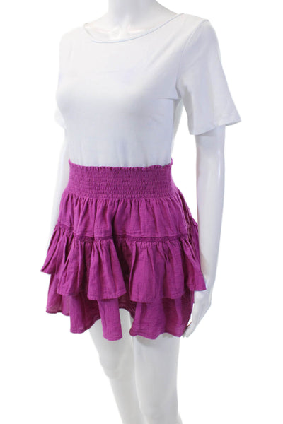Honorine Womens Cotton Ruffle Layered Mini Lucia Skirt Petunia Size Small